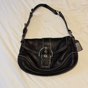 Vintage Coach Black Leather Shoulder Bag with Buckle Detail